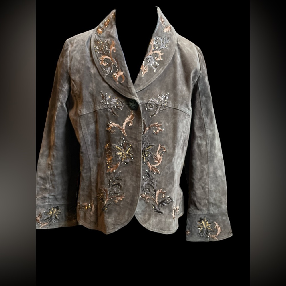 Funky brown suede jacket, Coldwater creek designs size PL - Picture 2 of 8